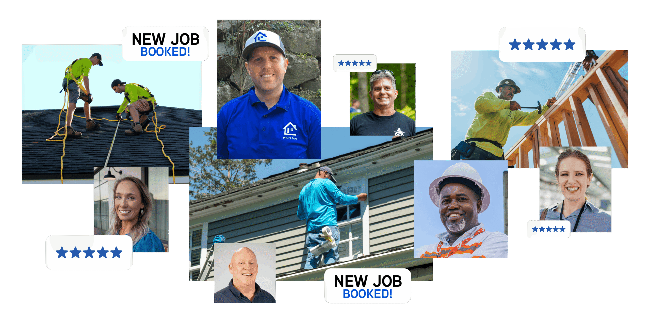 Home service pros using SendJim, with five-star reviews and new jobs booked